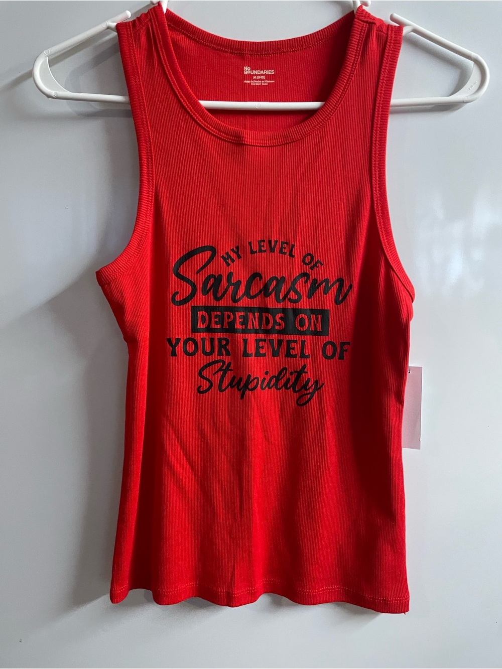 Red Graphic Ribbed Tank Top — Sarcasm Slogan